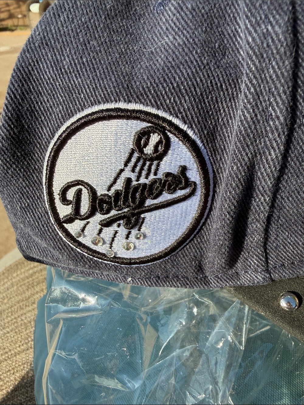 New 1 of a kind custom New Era Los Angeles Dodgers Navy/ Blk Studded stones Cap - Picture 9 of 16